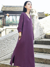 Soft 3 Colors Ramie Cotton Long Dress